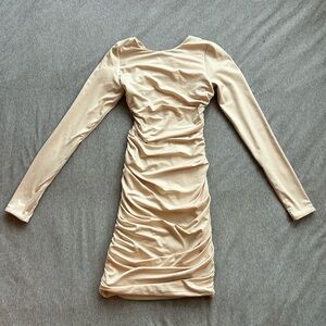 Oh Polly Cream Long Sleeve Ruched Dress